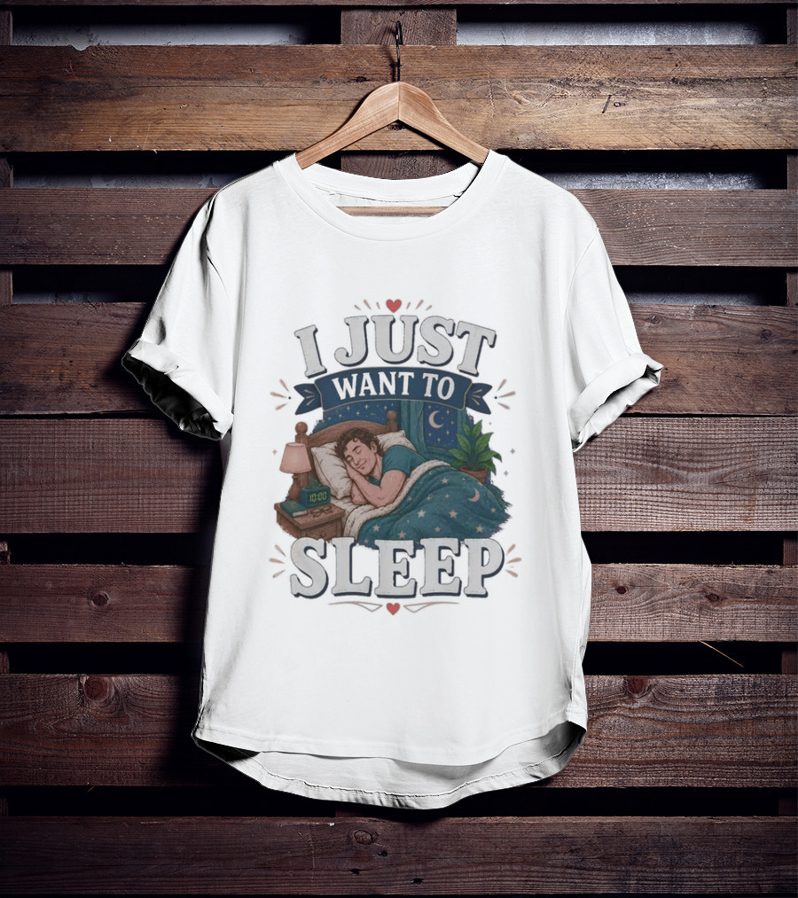 I Just Want To Sleep Cozy Bed Nighttime Scene T-Shirt
