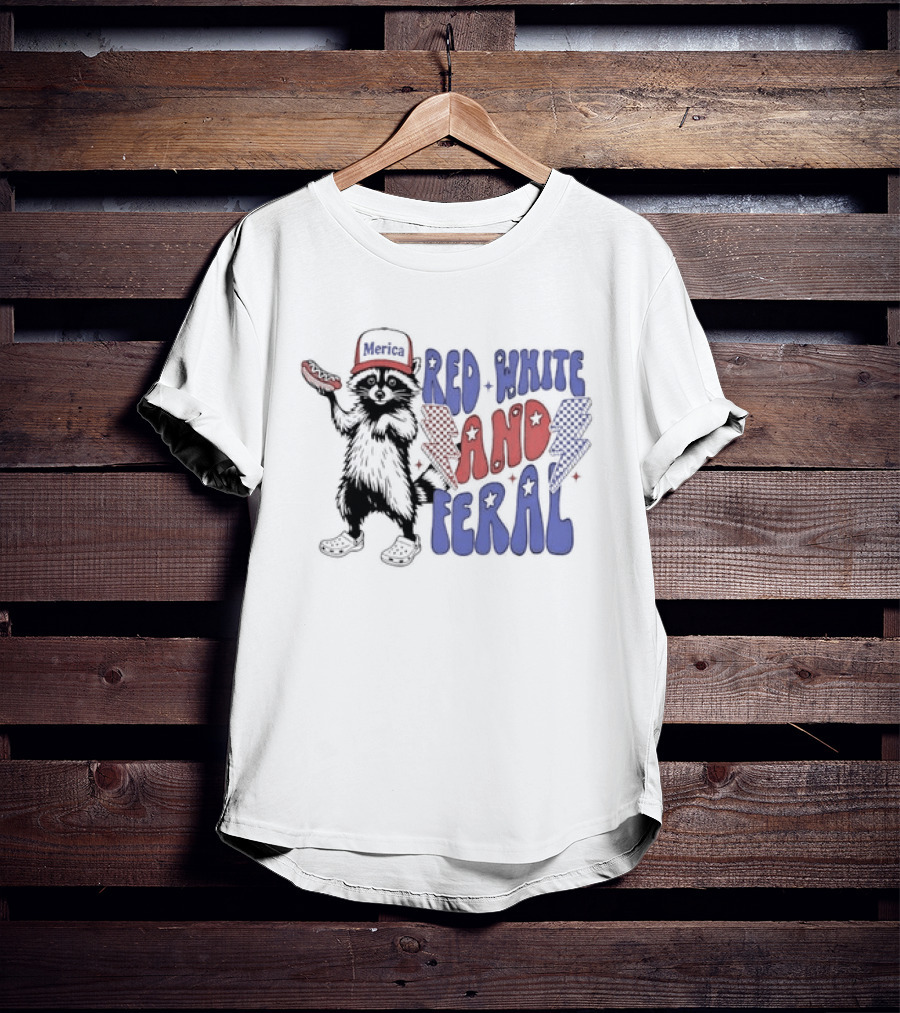 Raccoon Red White And Feral Hot Dog 4th Of July Merica Independence Day T-Shirt