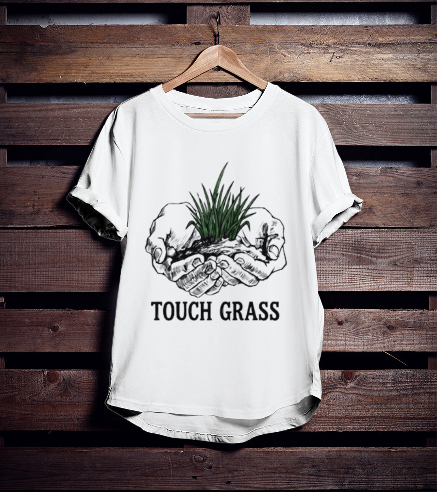 Touch Grass Hands Holding Earth And Soil Meme T-Shirt