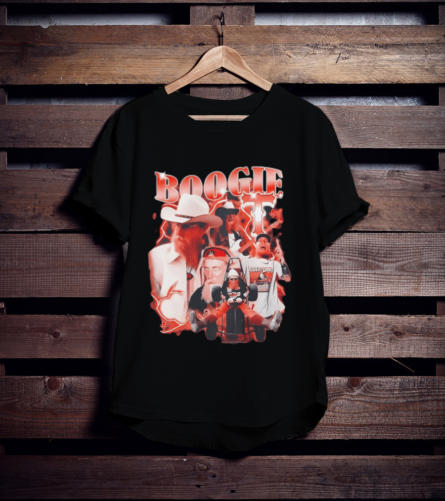 Boogie Get Faced Cowboy Hat Guitar Racing Collage T-Shirt
