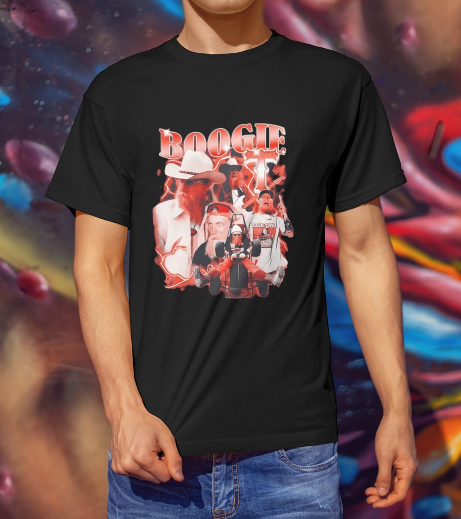 Boogie Get Faced Cowboy Hat Guitar Racing Collage T-Shirt