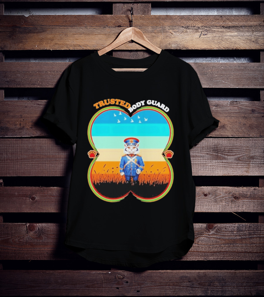 Trusted Body Guard Cat In Uniform With Sunset And Bird T-Shirt