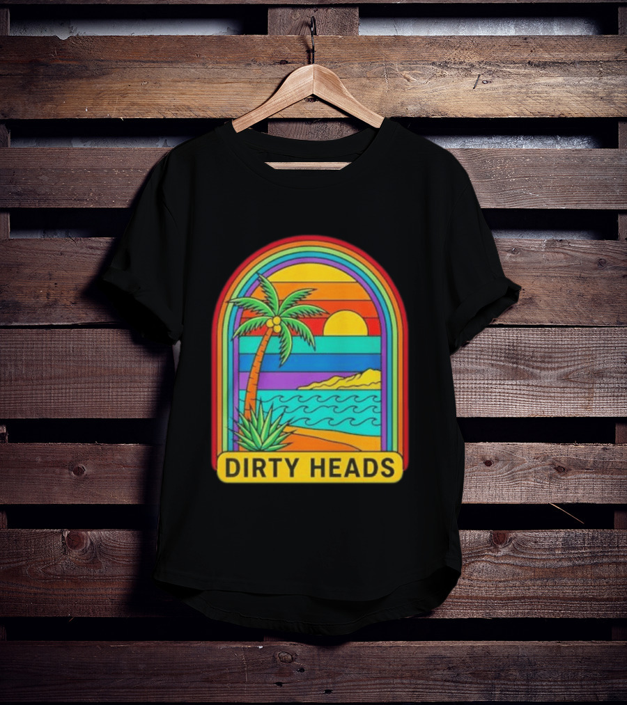 Dirty Heads Vibrant Sunset Beach Scene With Palm Tree And Waves T-Shirt