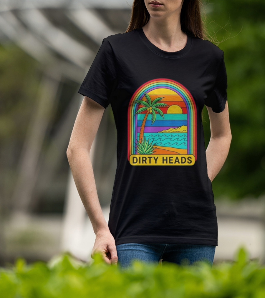Dirty Heads Vibrant Sunset Beach Scene With Palm Tree And Waves T-Shirt
