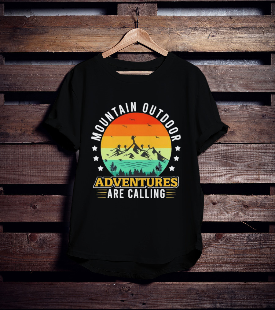 Mountain Outdoor Adventures Are Calling Vintage Sunset Hiking T-Shirt
