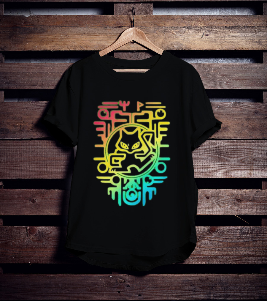 Og Ancient Mew And Mewtwo Pokemon Holographic Hieroglyphic T-Shirt