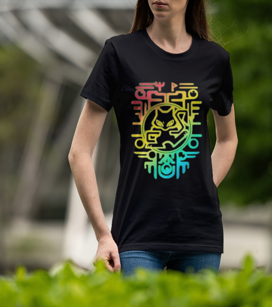 Og Ancient Mew And Mewtwo Pokemon Holographic Hieroglyphic T-Shirt