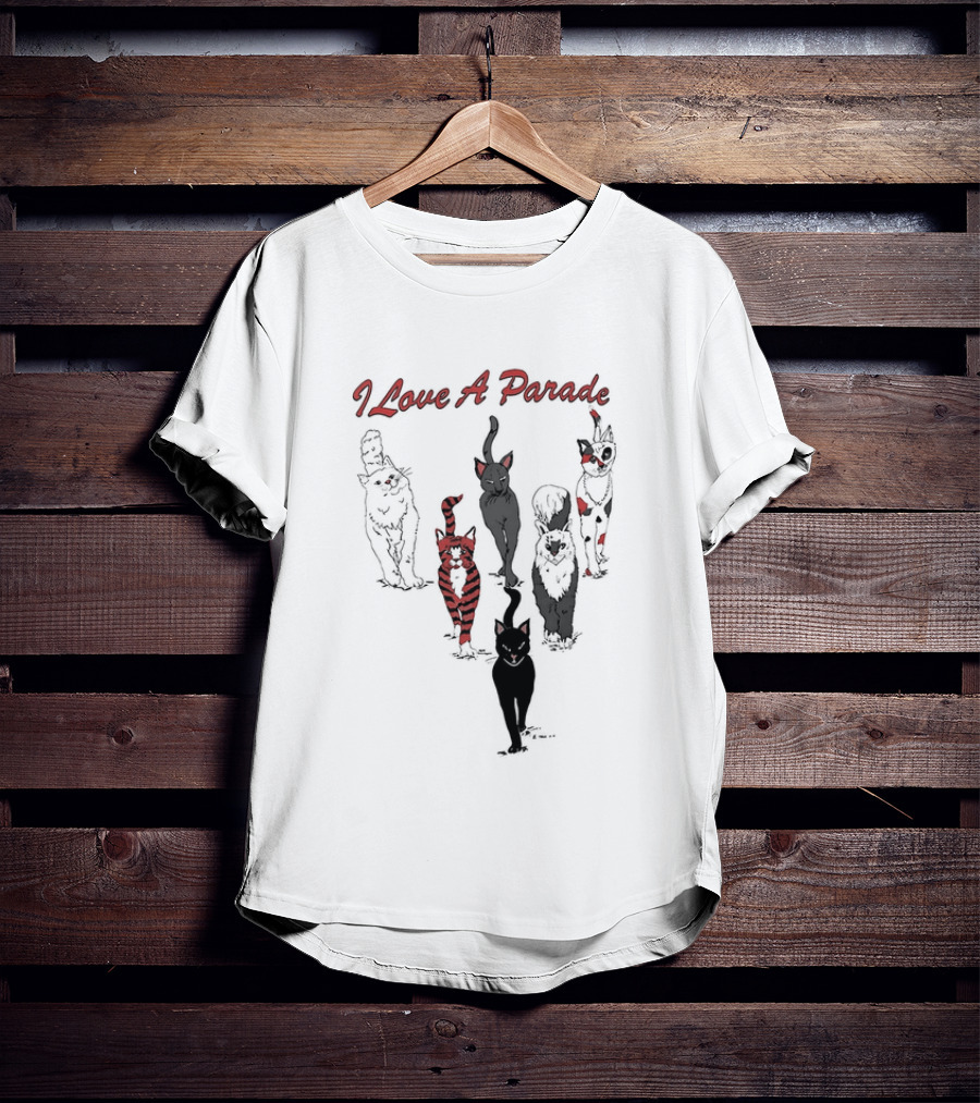 I Love A Parade Walking Cats Black Silhouettes Red Stripes T-Shirt