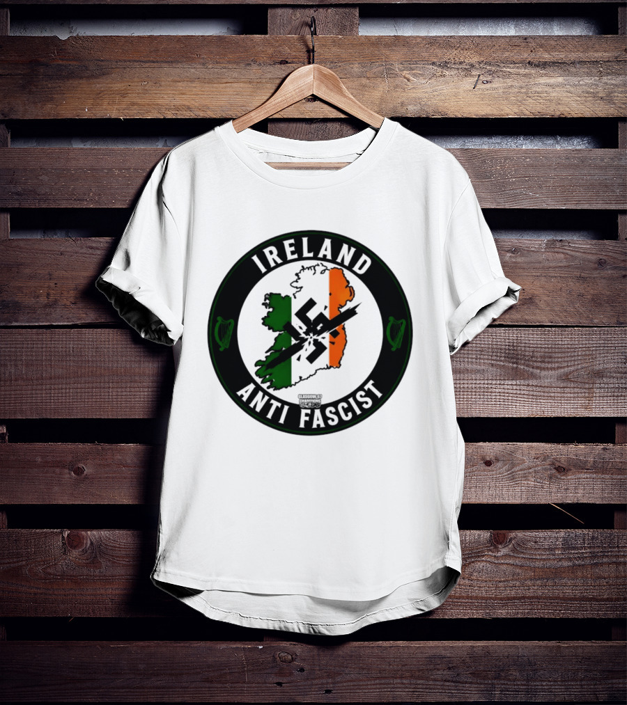 Ireland Anti Fascist Map Design With Tri Color Stripes And Crossed Out T-Shirt