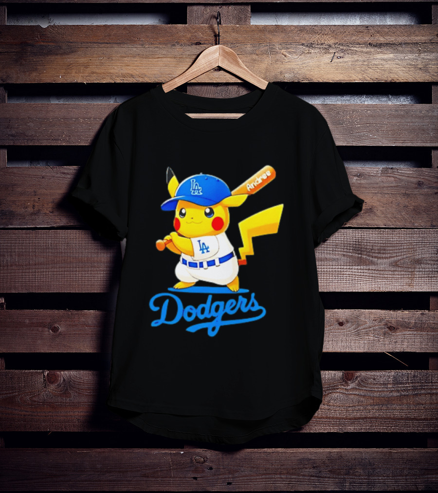 Andree Pikachu Dodgers LA Baseball Batting T-Shirt