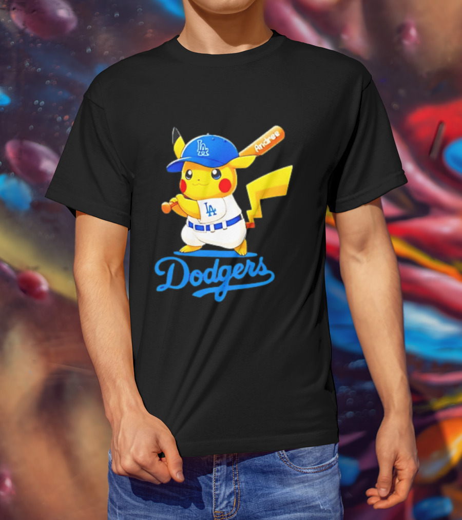 Andree Pikachu Dodgers LA Baseball Batting T-Shirt