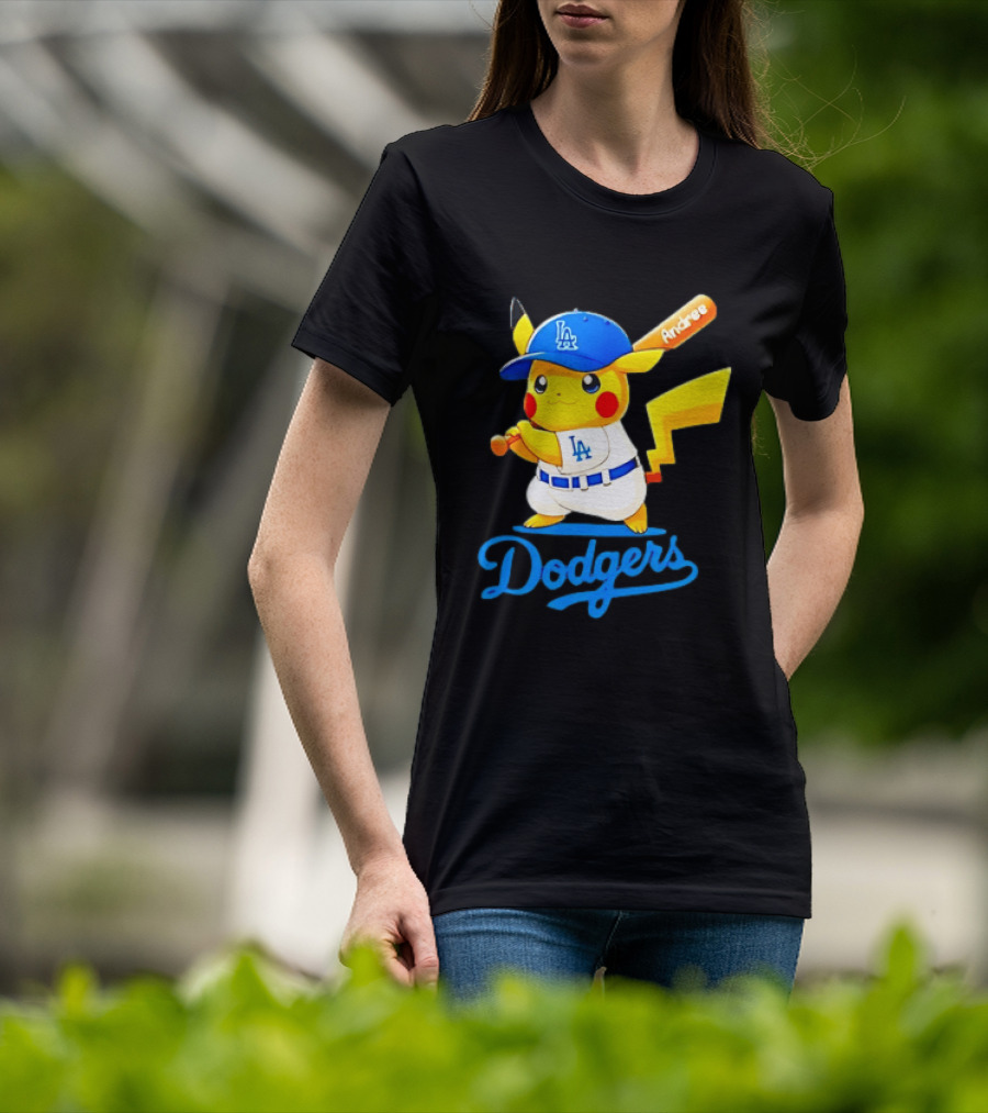 Andree Pikachu Dodgers LA Baseball Batting T-Shirt