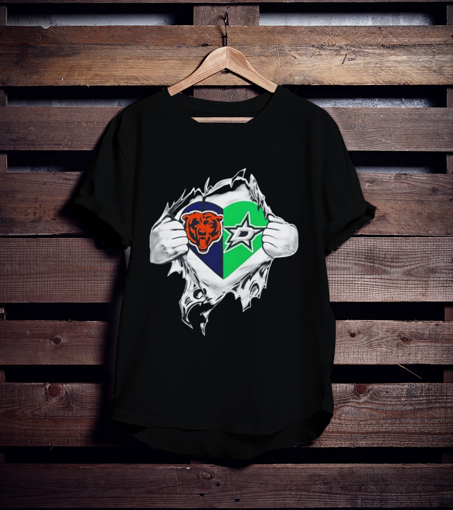 Chicago Bears Dallas Stars Heart Ripping Skin T-Shirt