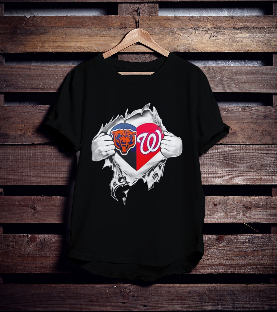 Chicago Bears Washington Nationals Heart Hands Fan Art Image T-Shirt