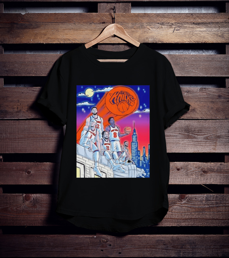 New York Knicks Jalen Brunson Julius Randle Mikal Bridges Basketball City Skyline T-Shirt