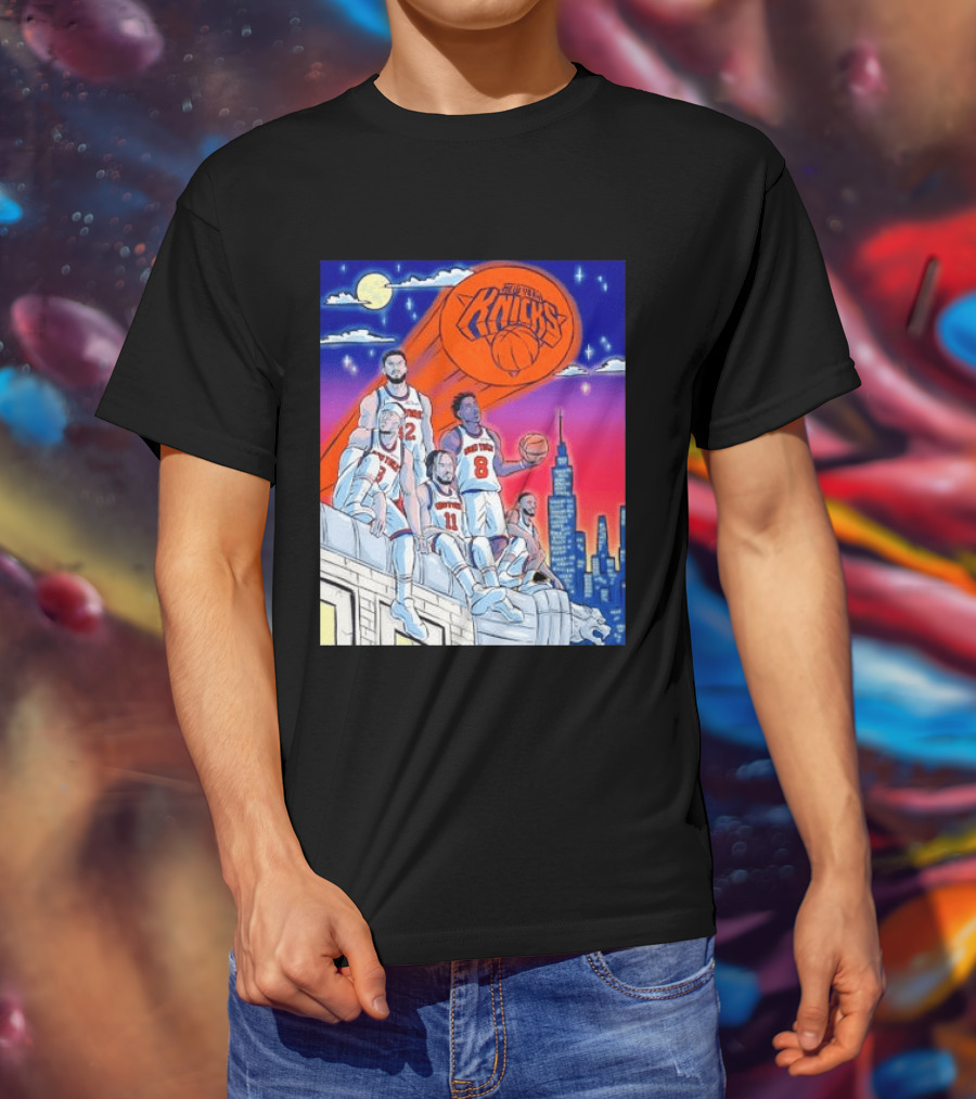 New York Knicks Jalen Brunson Julius Randle Mikal Bridges Basketball City Skyline T-Shirt