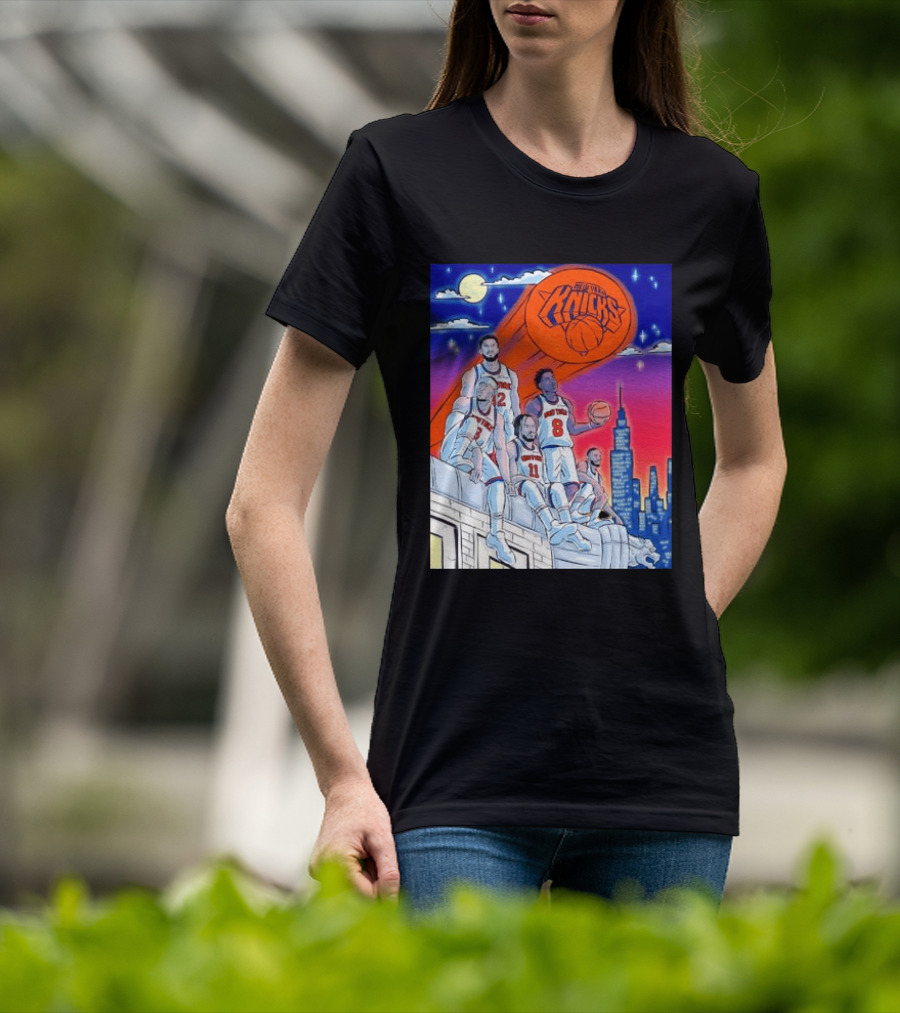 New York Knicks Jalen Brunson Julius Randle Mikal Bridges Basketball City Skyline T-Shirt