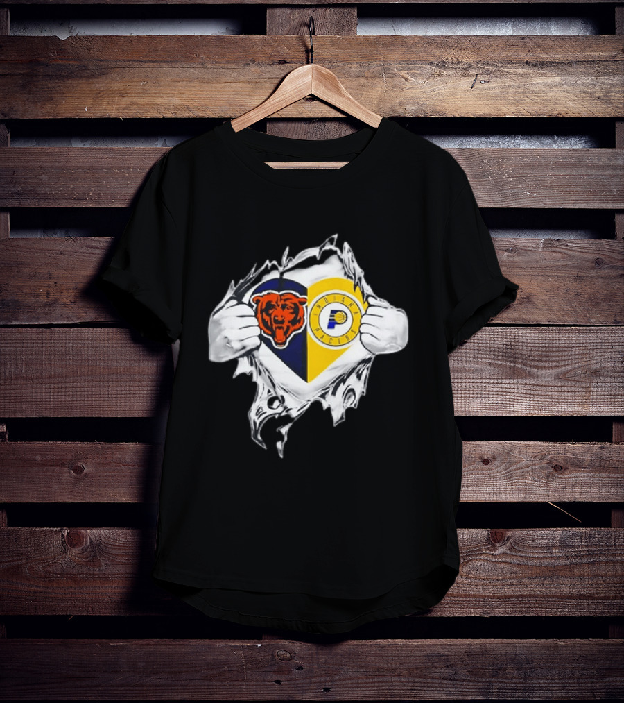 Heart Ripping Open Chicago Bears Indiana Pacers Fans Dual Team Loyalty T-Shirt