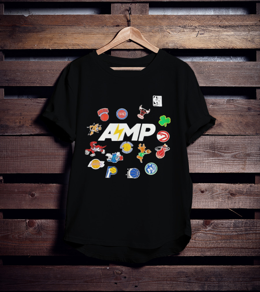 AMP Knicks Pistons Bulls 76ers Warriors Bucks Heat Lakers Hornets Pacers Raptors Mavericks Celtics Hawks T-Shirt