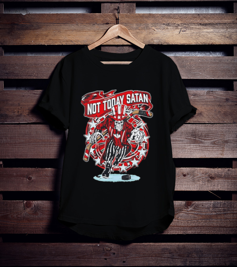 Not Today Satan Uncle Sam Skeleton Ice Hockey Player T-Shirt