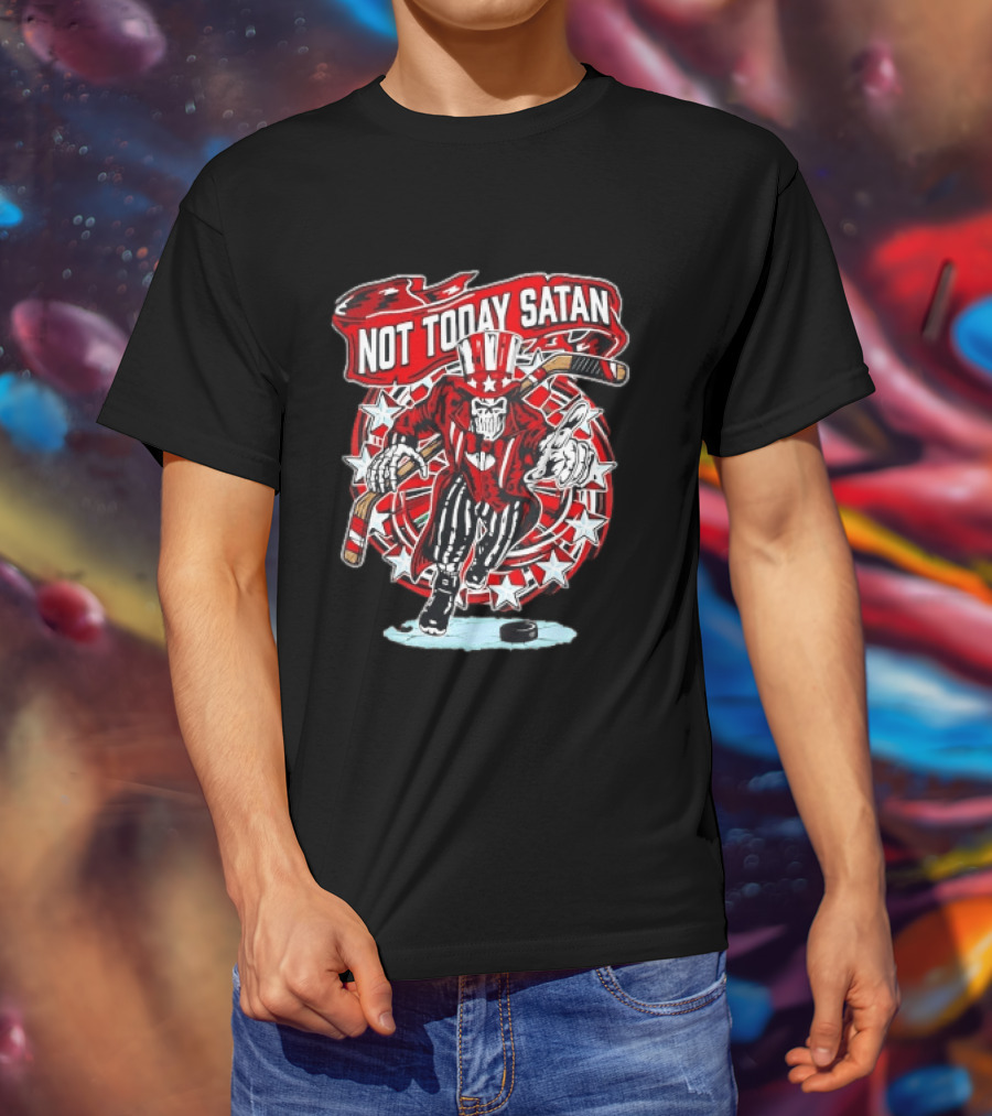 Not Today Satan Uncle Sam Skeleton Ice Hockey Player T-Shirt