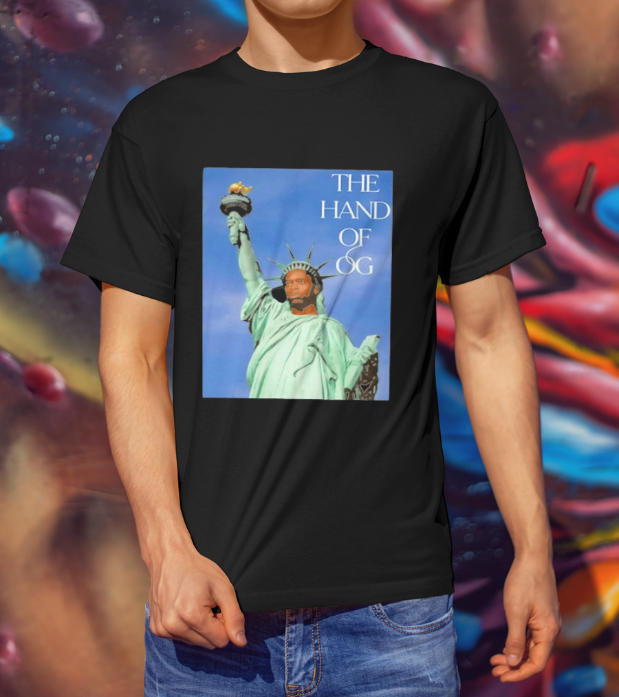 OG Anunoby New York Knicks The Hand Of OG Statue Liberty Fusion T-Shirt