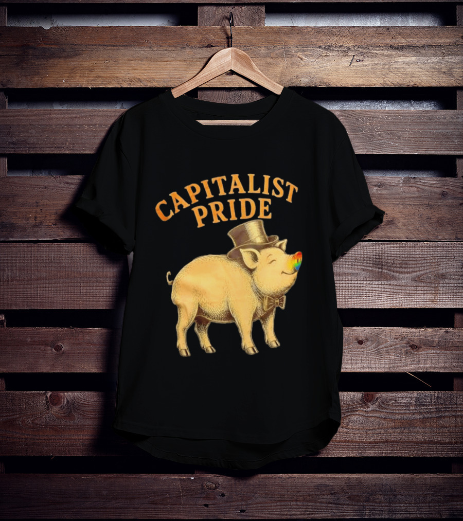 Capitalist Pride Pig With Rainbow Nose And Top Hat Bow Tie T-Shirt