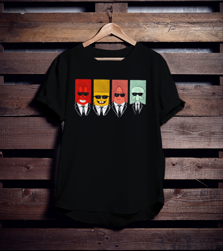 Reservoir Dogs Cartoon Black Suit Sunglasses SpongeBob T-Shirt