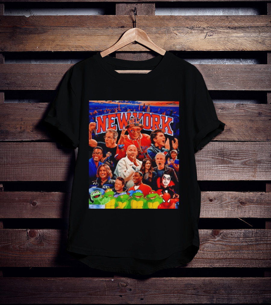 New York Knicks Fans Spike Lee Ben Stiller Timothee Chalamet Chris Rock Featuring Ninja Turtles And Spider Man T-Shirt
