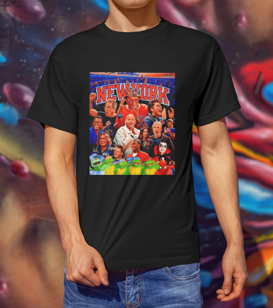 New York Knicks Fans Spike Lee Ben Stiller Timothee Chalamet Chris Rock Featuring Ninja Turtles And Spider Man T-Shirt