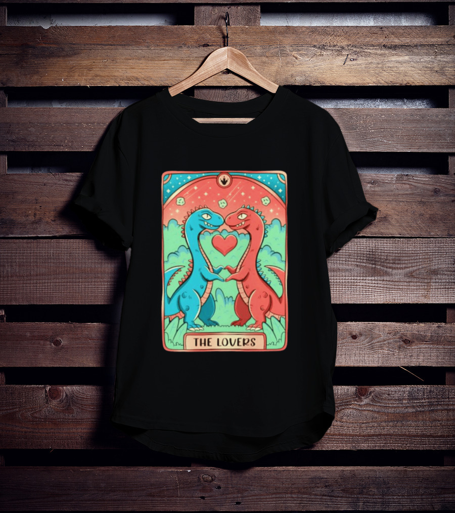 The Lovers Dinosaur Couple Tarot Card Romantic Prehistoric Valentine T-Shirt