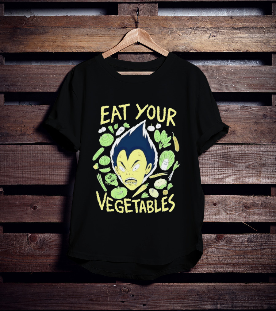 Vegeta Dragon Ball Z Eat Your Vegetables Anime Character Surrounded By Vegetables T-Shirt