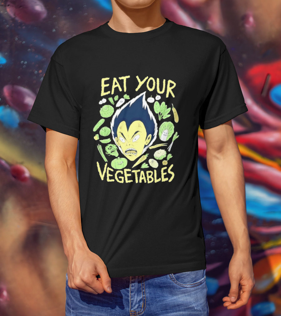 Vegeta Dragon Ball Z Eat Your Vegetables Anime Character Surrounded By Vegetables T-Shirt