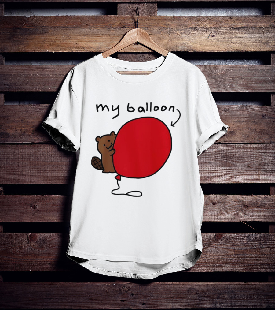 Beaver My Balloon Cartoon Animal Drawing T-Shirt