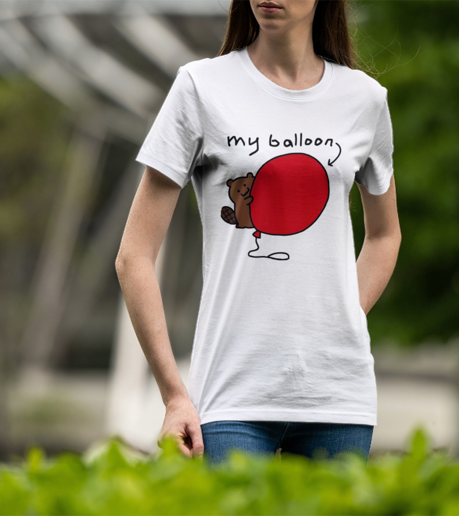 Beaver My Balloon Cartoon Animal Drawing T-Shirt