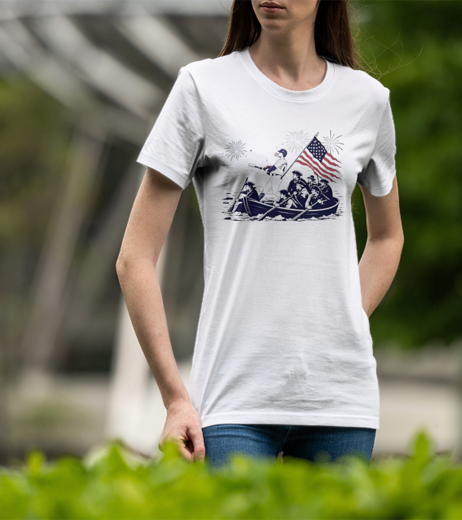 Chicago Cubs Patriotic Mascot With American Flag And Fireworks Scene T-Shirt