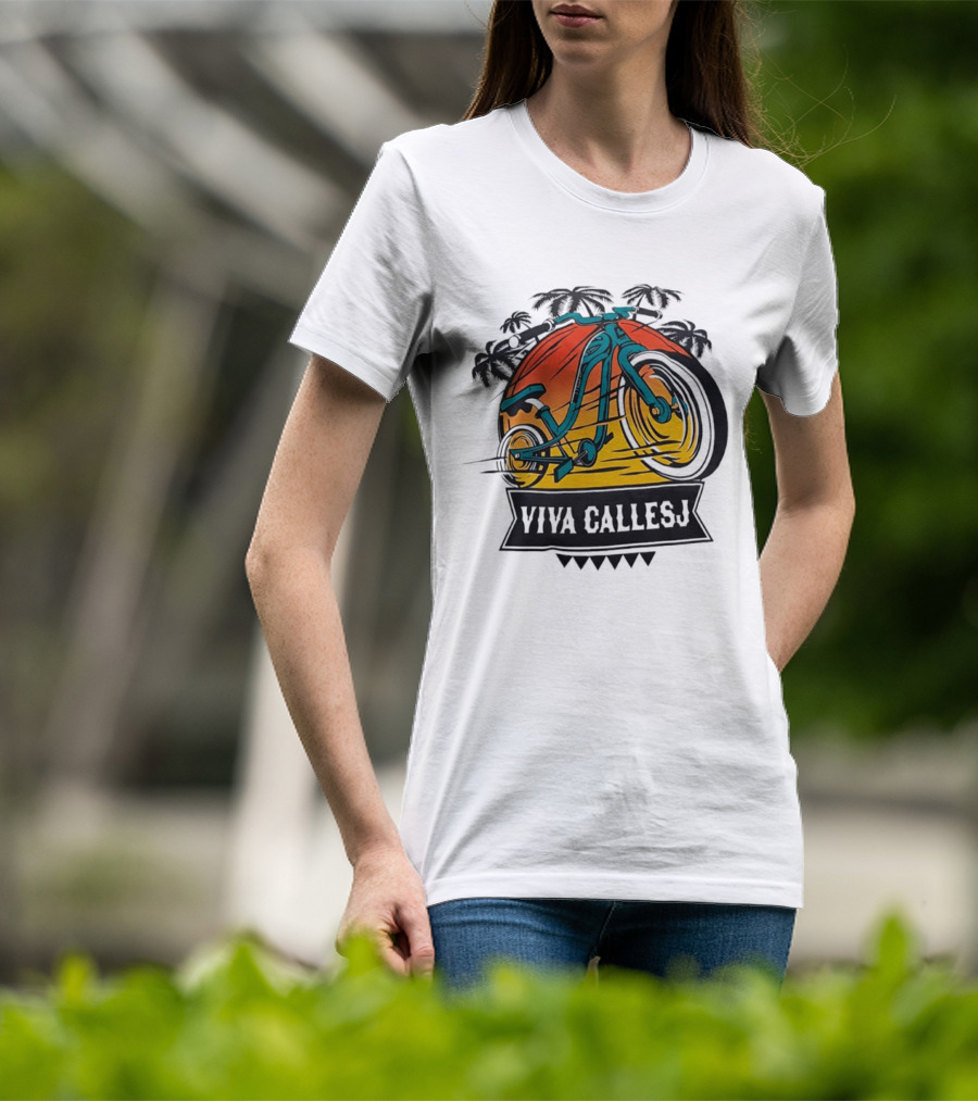 Viva CalleSJ San Jose Bike Tropical Palm Trees T-Shirt