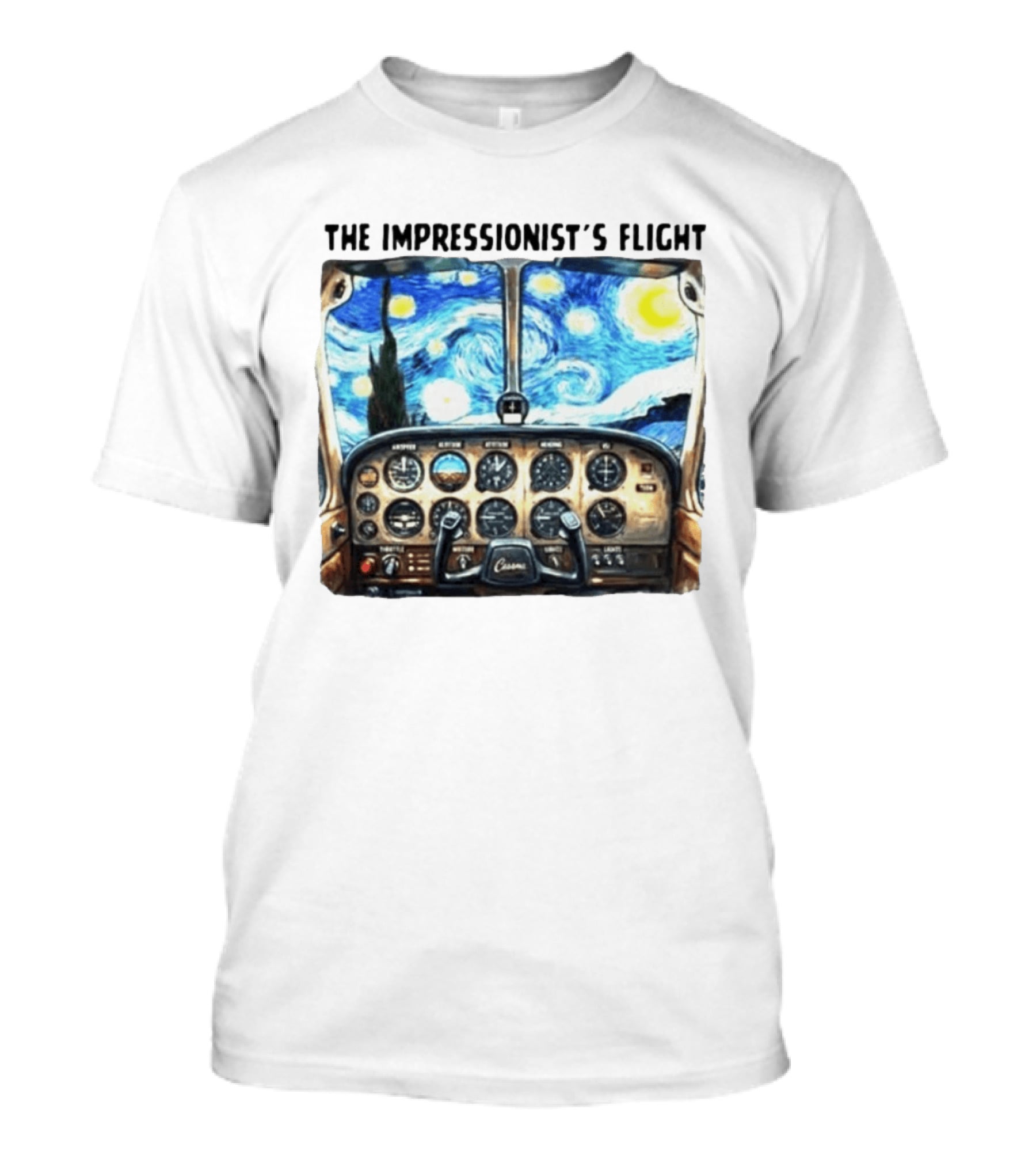 The Impressionist's Flight Cessna Instrument Panel Starry Night T-Shirt