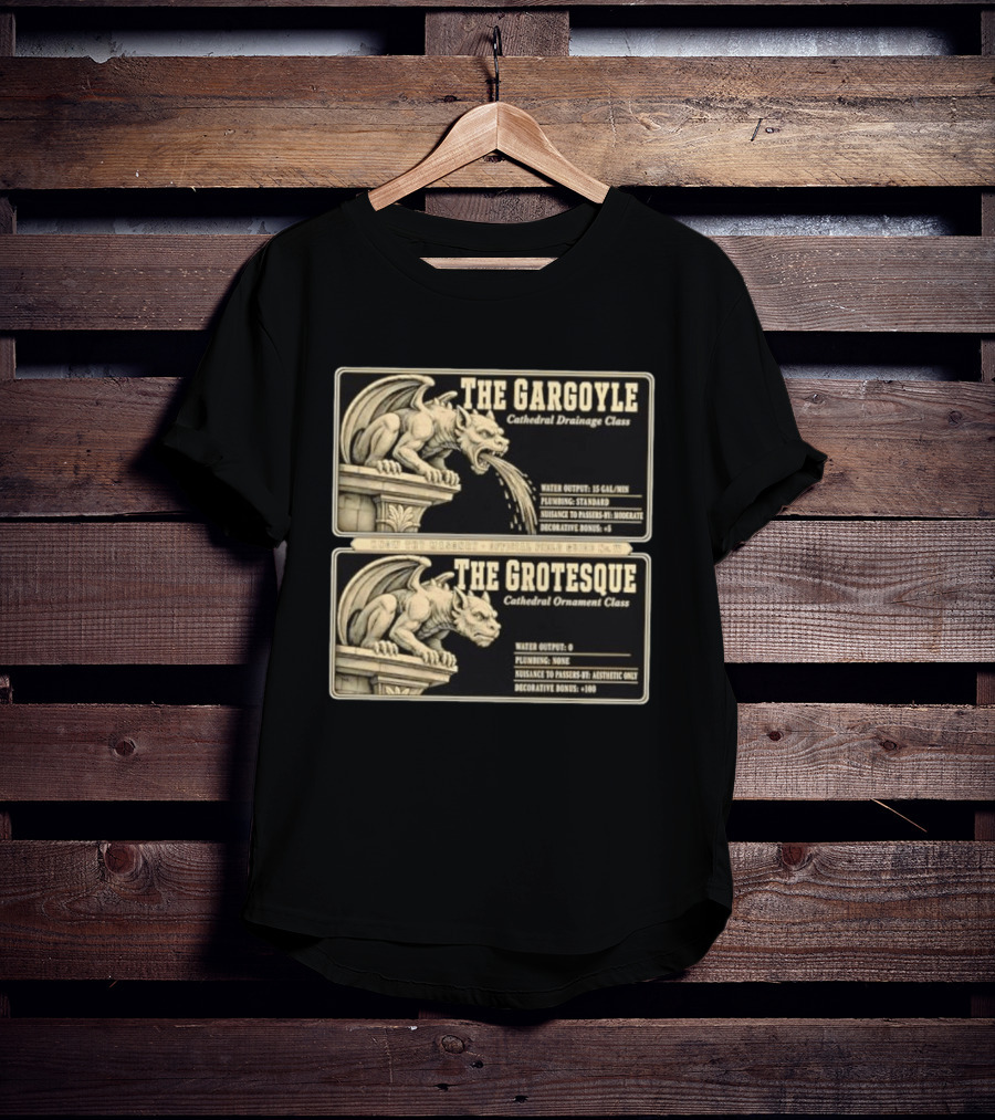 The Gargoyle And Grotesque Cathedral Drainage Ornament Guide Know Thy Masonry Stone Statue T-Shirt