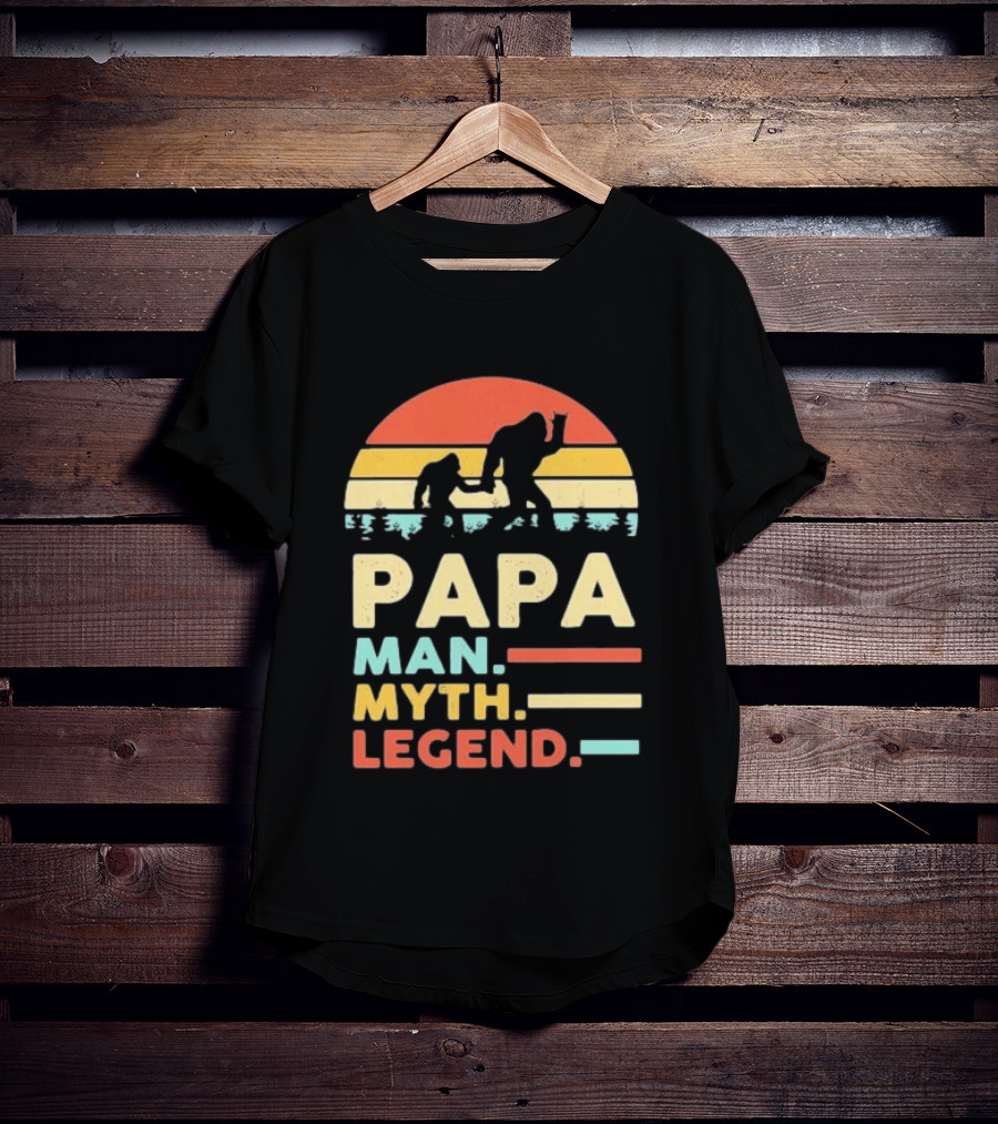 Papa Man Myth Legend Bigfoot Retro Sunset T-Shirt