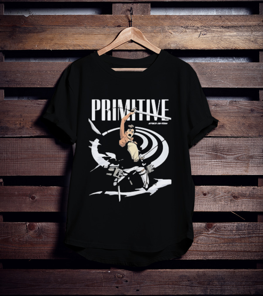 Primitive Attack On Titan Eren Yeager Swinging Sword Shingeki No Kyojin Adventure T-Shirt