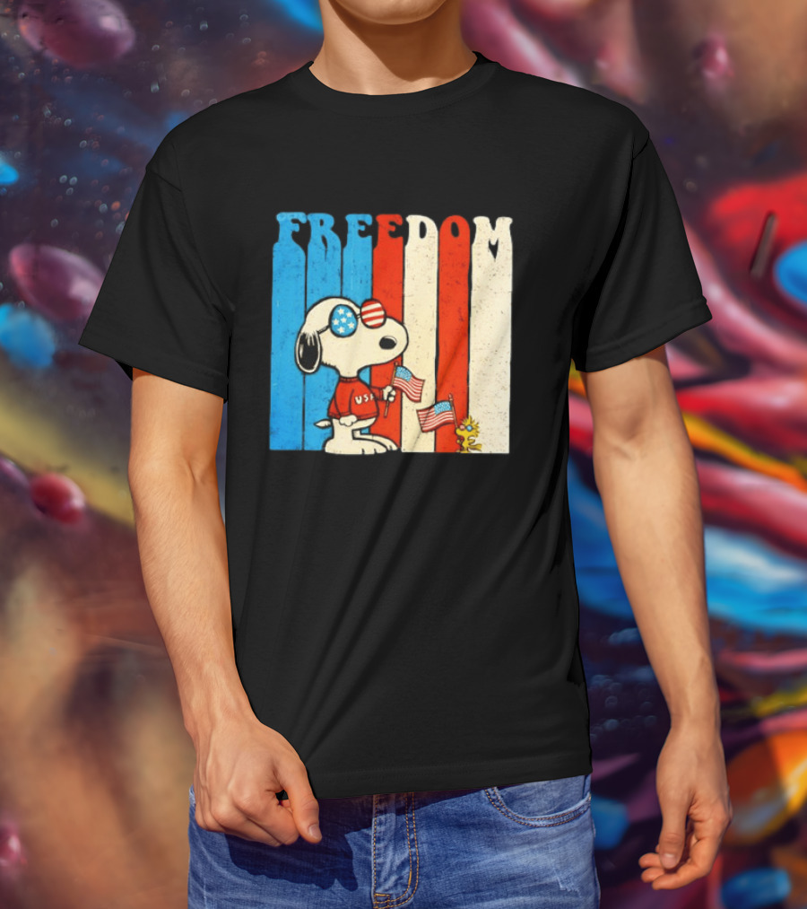 Freedom Snoopy Woodstock Peanuts USA 250th Anniversary Patriotic Celebration T-Shirt