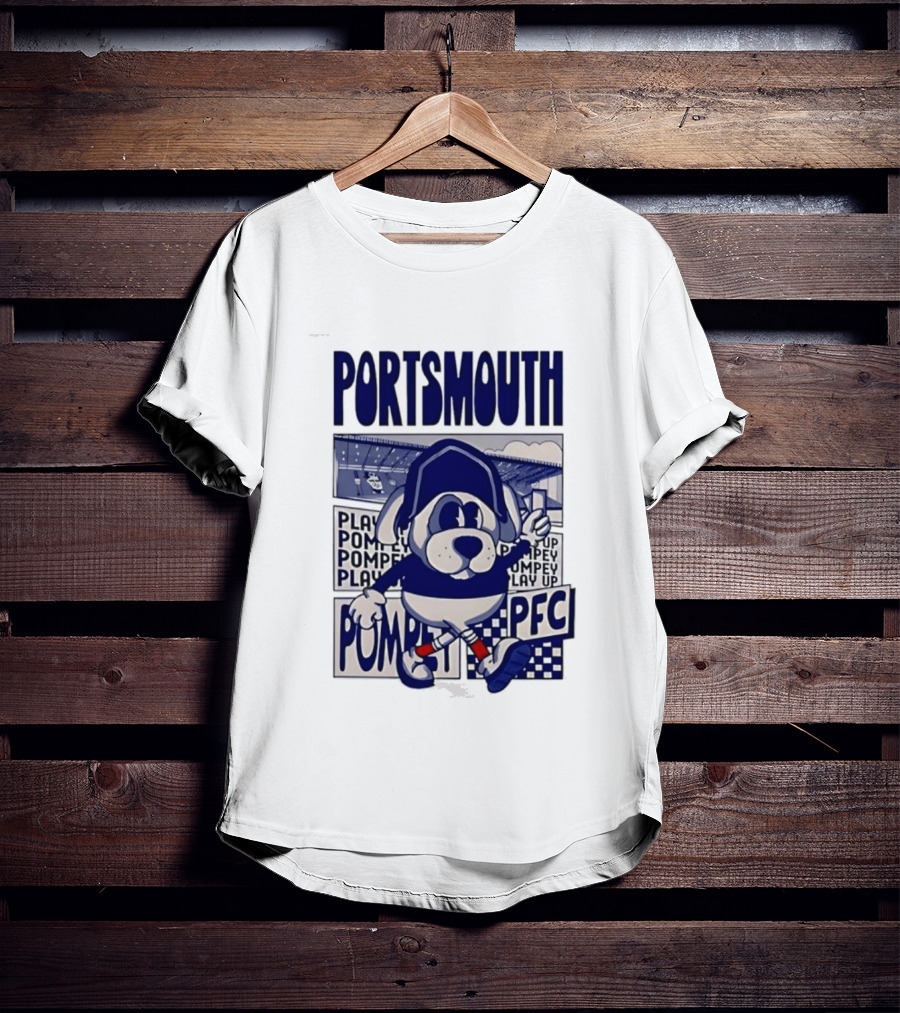 Portsmouth Football Club Play Up Pompey PFC Stadium Cartoon T-Shirt