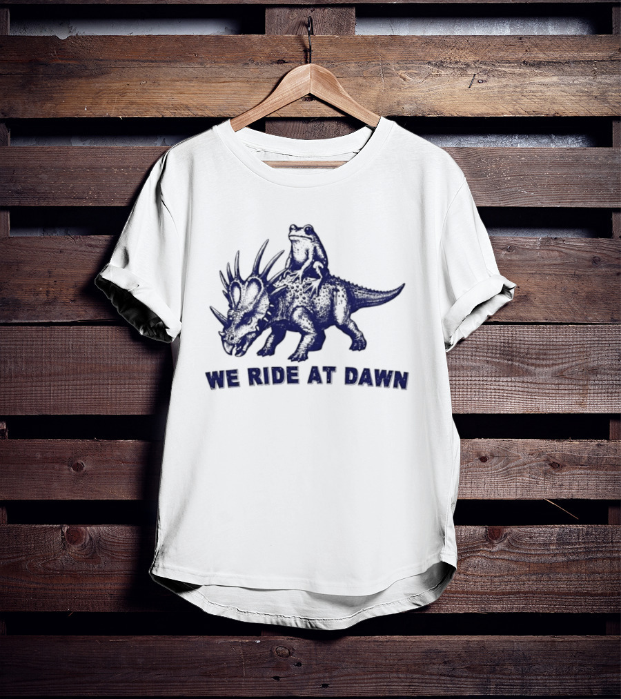 Frog Riding Styracosaurus We Ride At Dawn Adventure T-Shirt