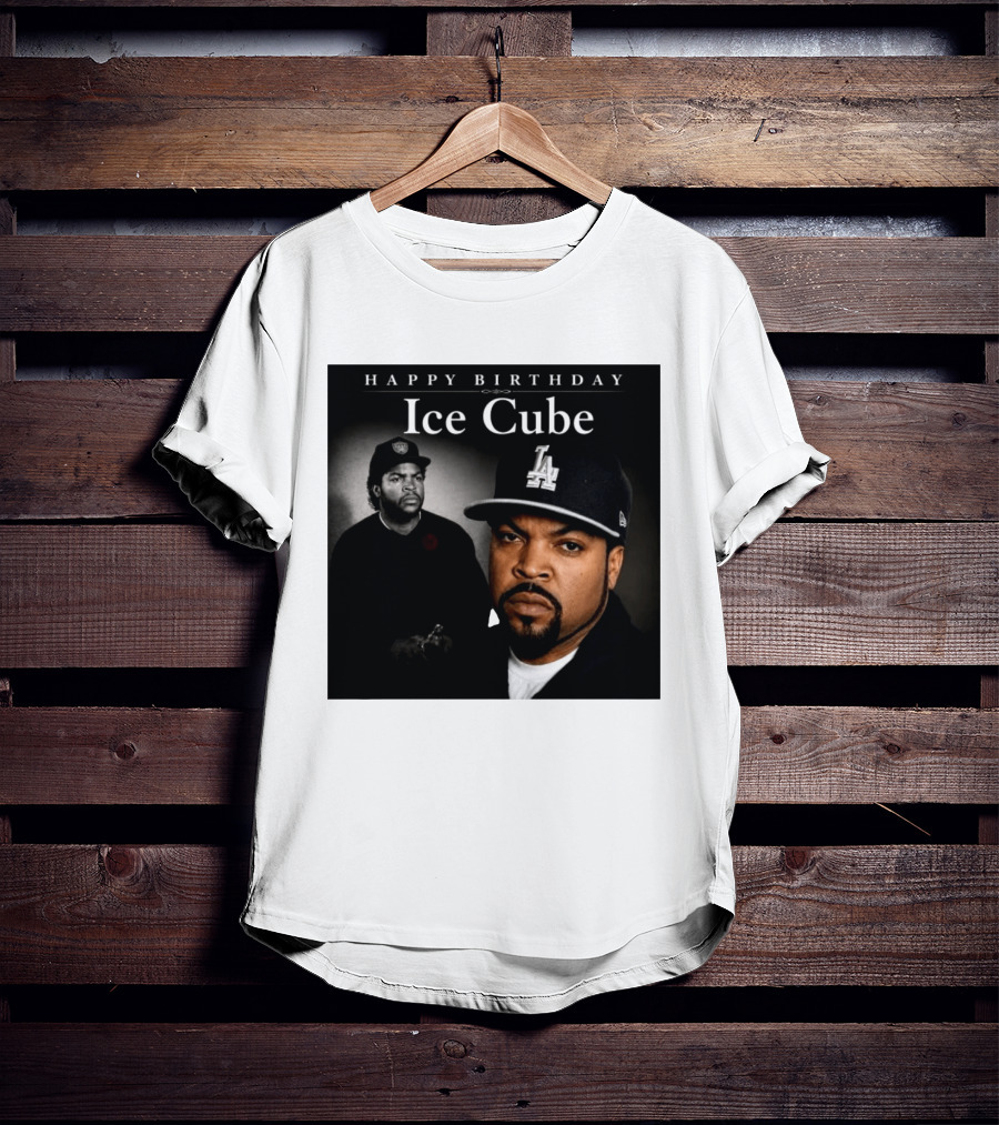 Happy Birthday Ice Cube LA Cap Black And White Portraits T-Shirt