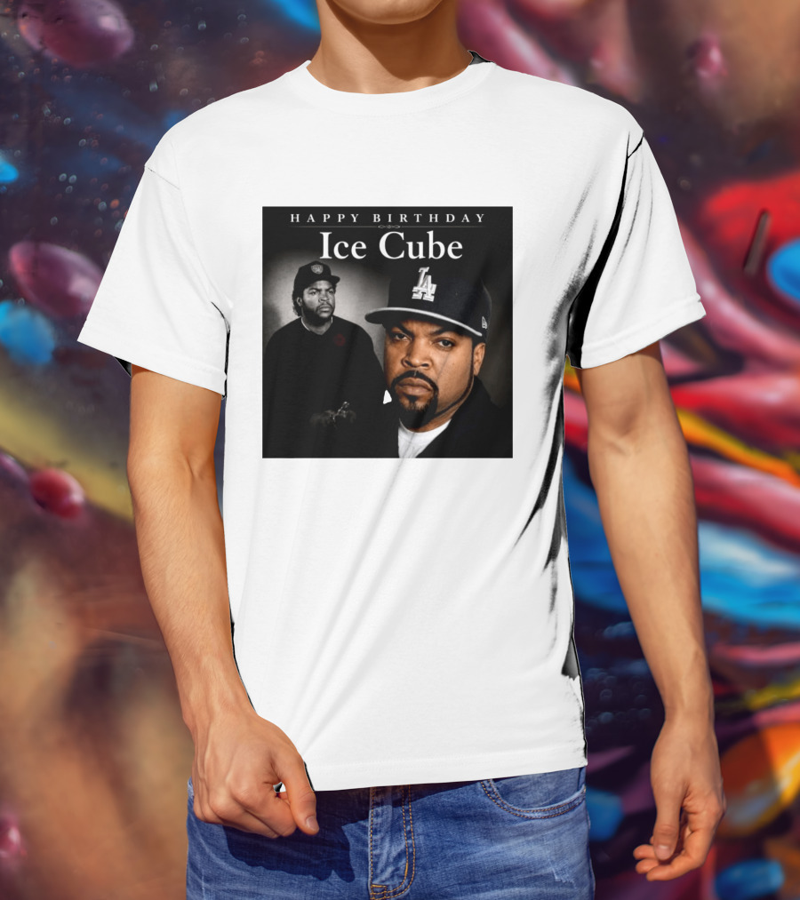 Happy Birthday Ice Cube LA Cap Black And White Portraits T-Shirt