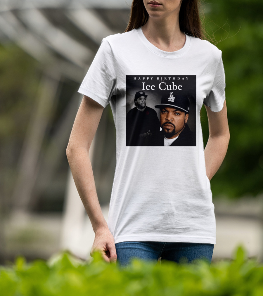 Happy Birthday Ice Cube LA Cap Black And White Portraits T-Shirt