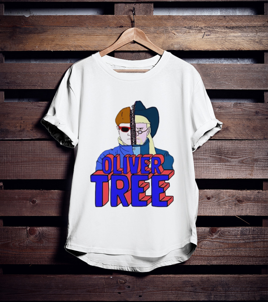 Oliver Tree Split Face Cowboy And Bowl Cut Red Blue T-Shirt