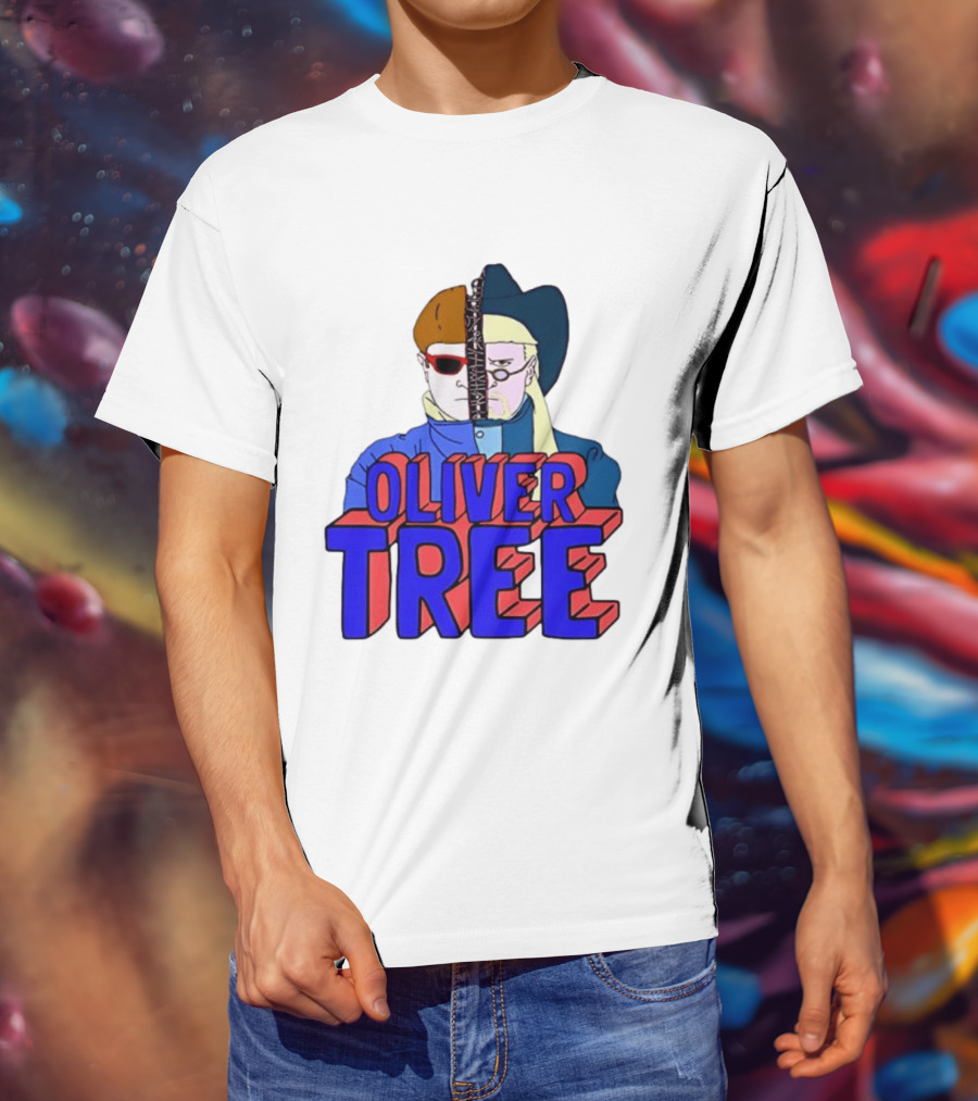 Oliver Tree Split Face Cowboy And Bowl Cut Red Blue T-Shirt