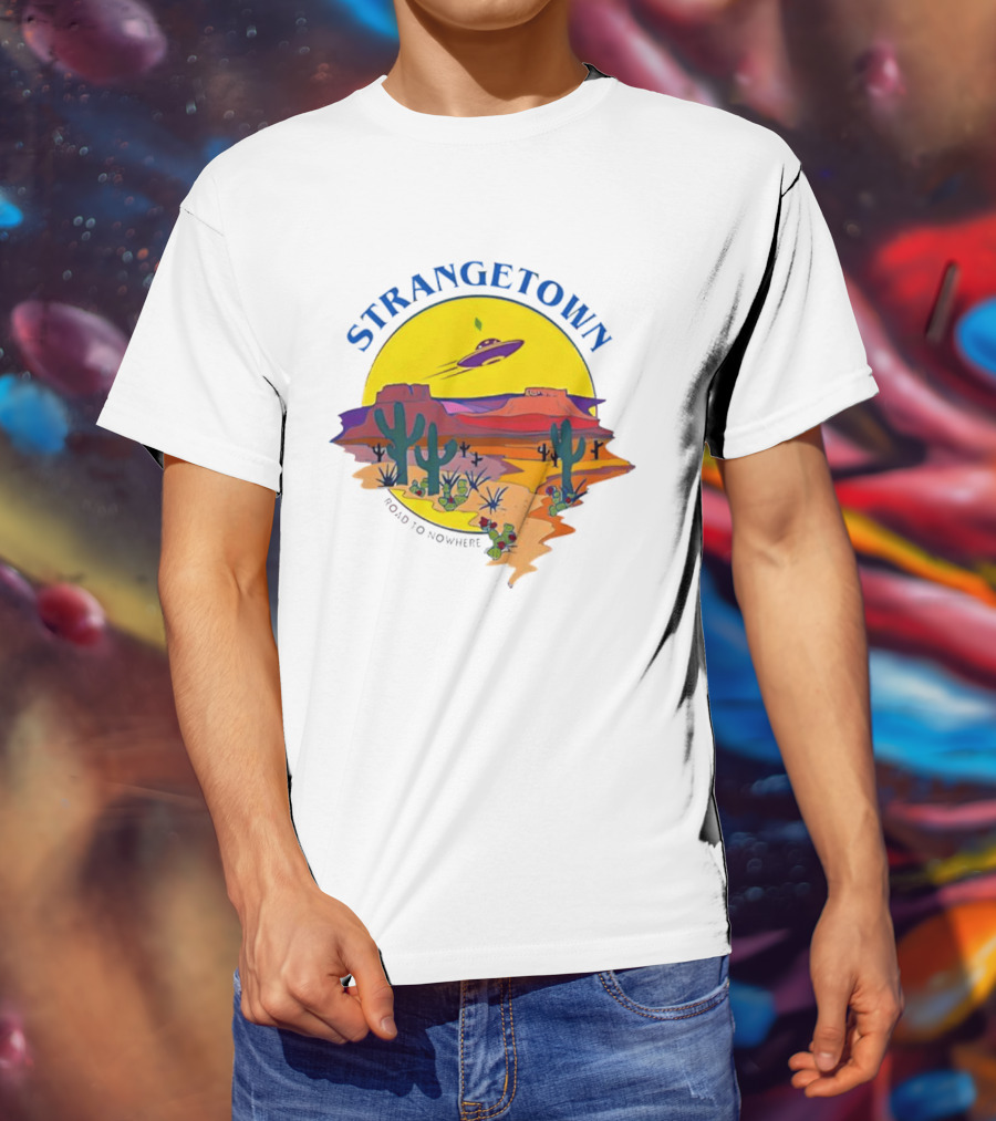 Strangetown Road To Nowhere The Sims Alien UFO Desert Saguaro Cactus T-Shirt